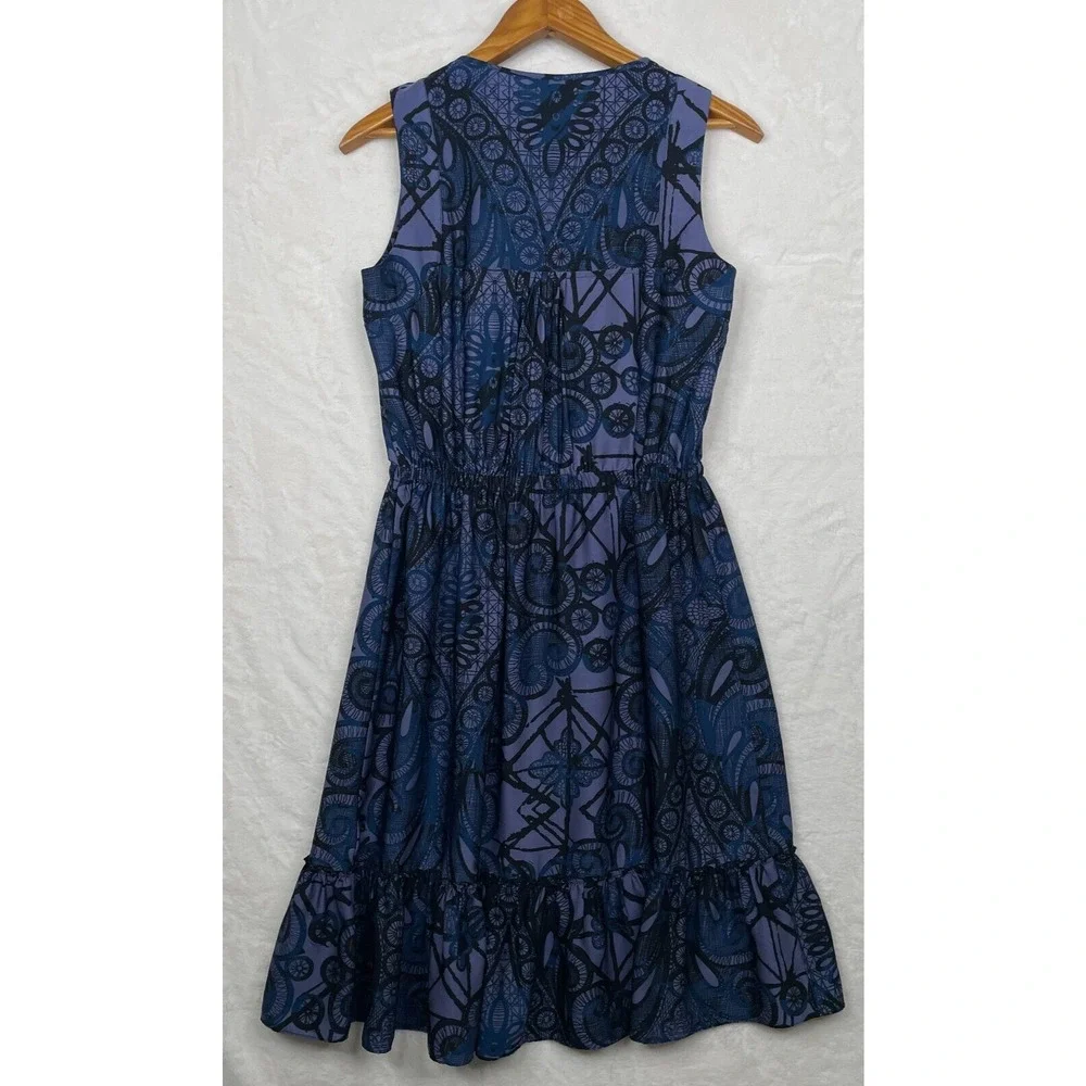 Banana Republic Dress Womens 4 Blue Paisley Sleeveless Gathered Waist Ruffle - Picture 2 of 15